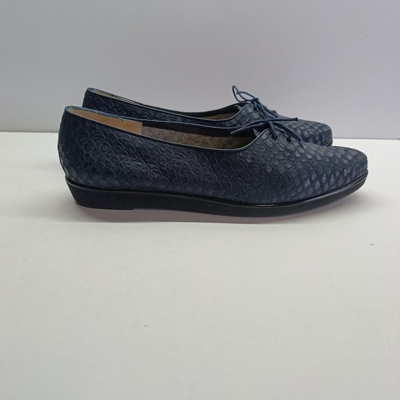 Vtg Salvatore‎ Ferragamo Size 7.5B Lace-up Shoes Blue Snake Embossed Oxfords - Picture 5 of 8
